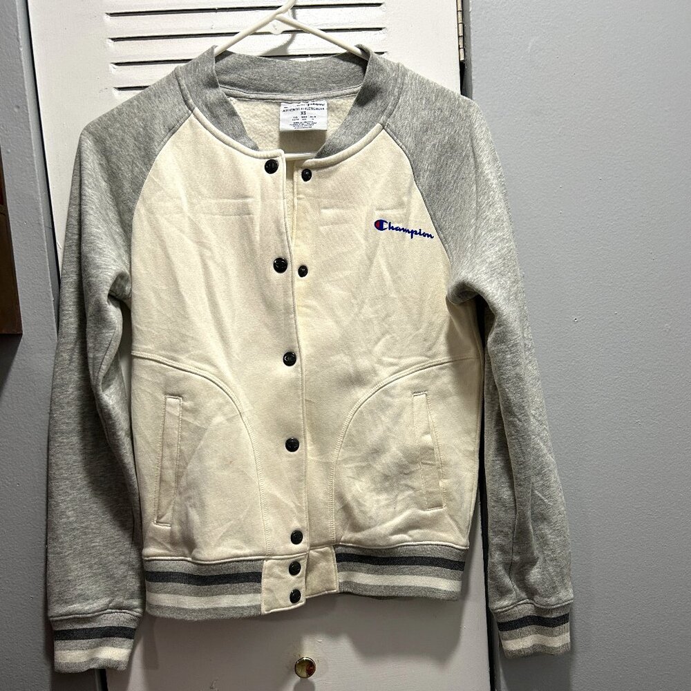 Champion Athleticwear Gray and White Snap Cardigan Sweatshirt